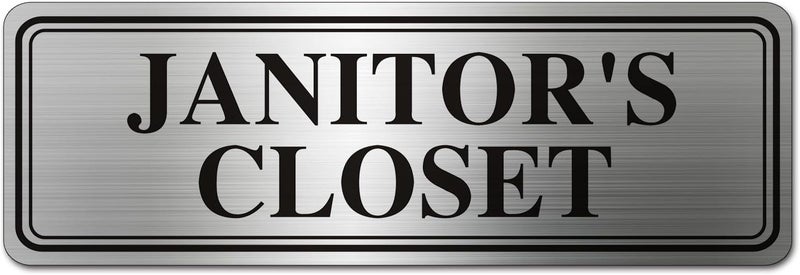 LEMBANG Metal Stainless Steel Janitor's Closet Sign for business,With Self Adhesive,9x3in (JANITOR CLOSET) - Image 1